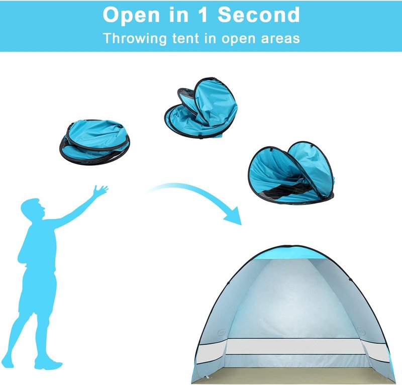 Large Pop-Up Beach Tent for 3-4 People - UPF 50+ Automatic Sun Shelter & Portable Outdoor Canopy