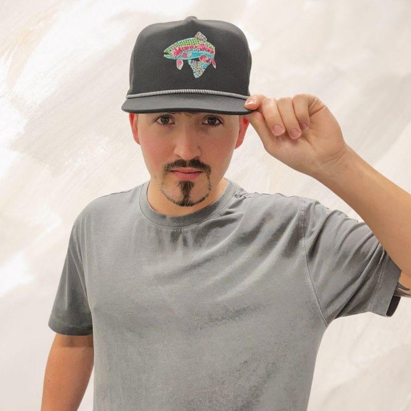 Gritty Bull Trout Hat for Men - Dri-Fit Snapback Fishing Cap with Embroidered Rainbow Trout - Adjustable and Breathable Outdoor Mesh Back Trucker Hat (US, Alpha, One Size, Black)