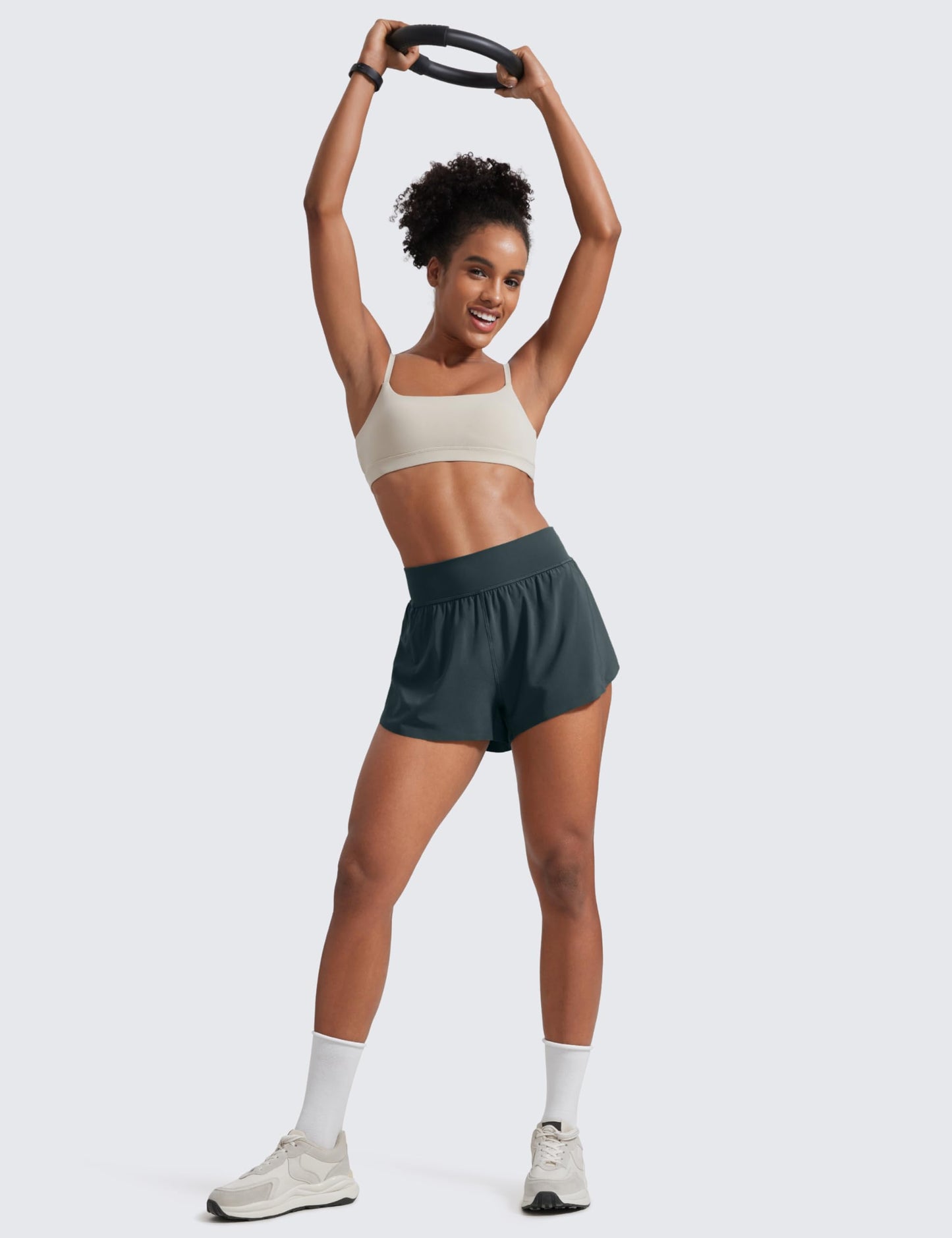 CRZ YOGA High Waisted Split Running Shorts for Women 3" - Comfy Mesh Liner for Workout Athletic GymTrack Quick Dry Melanite X-Small