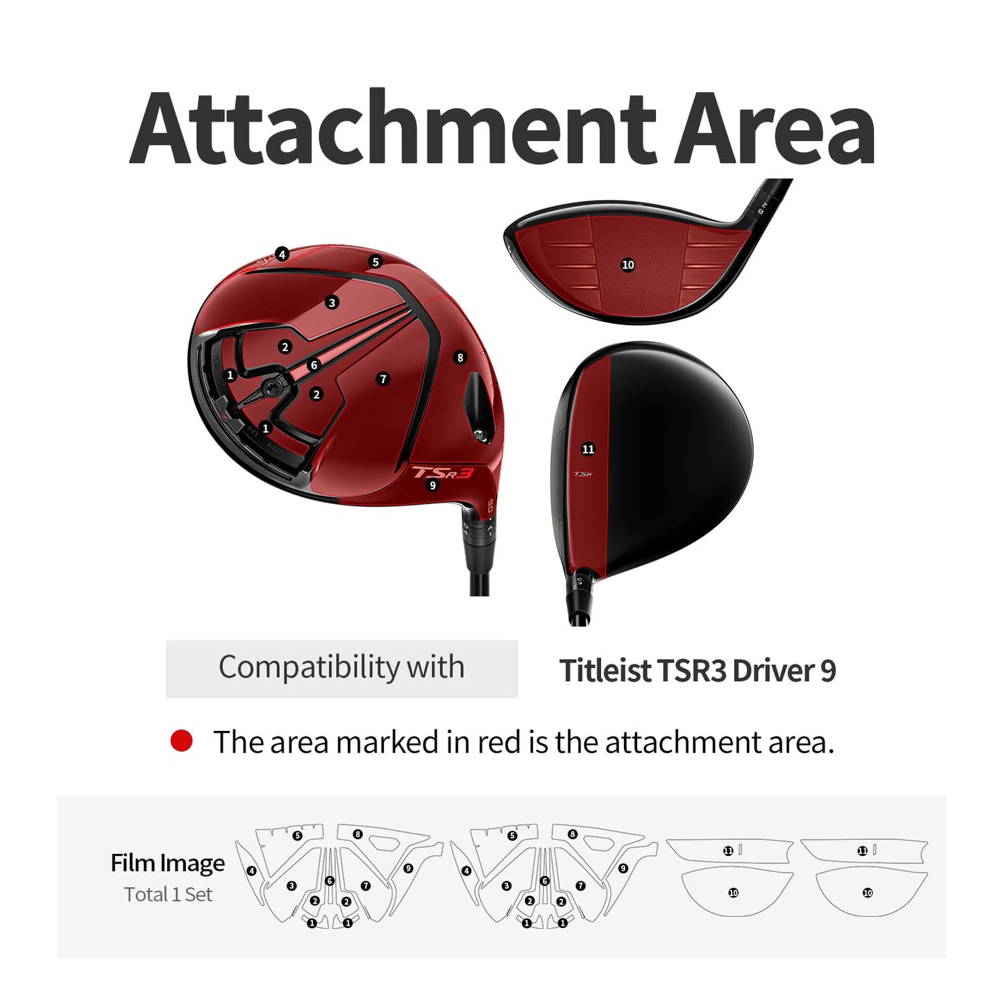 skoko 2 Pack Full Body Protective Film for Titleist Golf Driver TSR3 9Degree 2024 Top & Bottom & front, TPU PPF, Transperent Clear Cover Protector