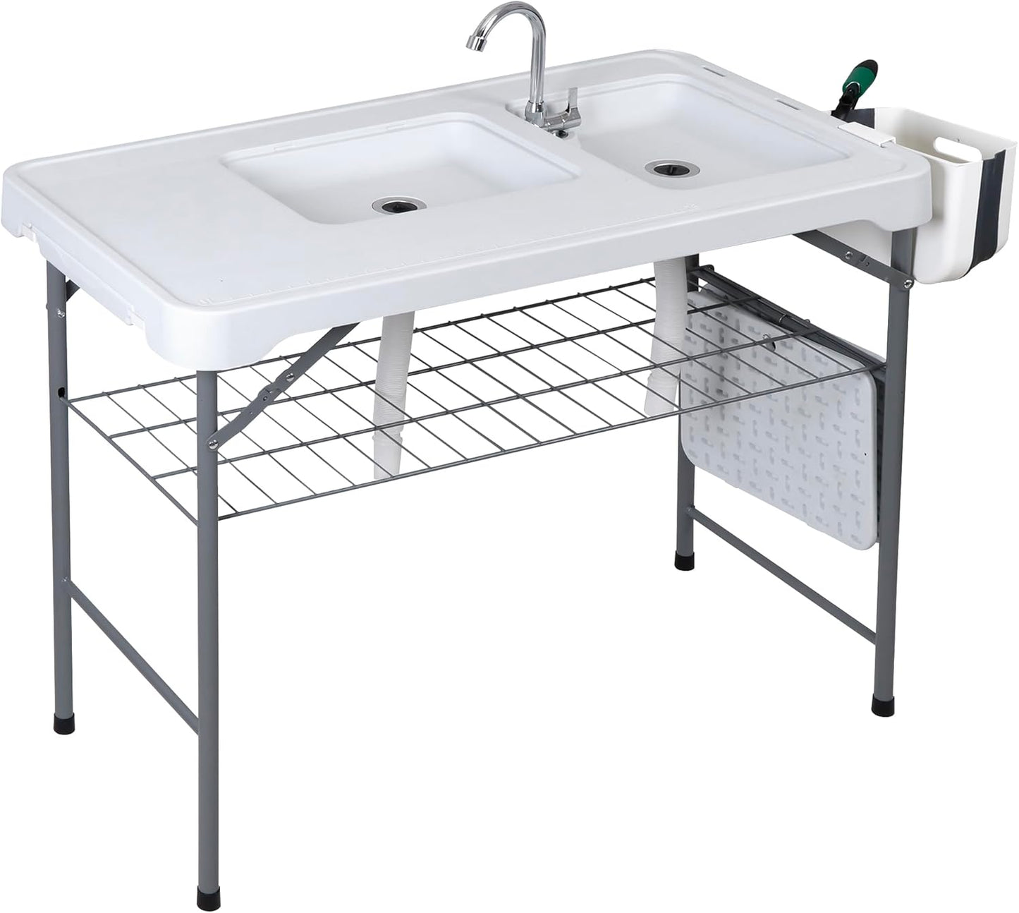 Folding Fish Cleaning Table with Sink - Portable Outdoor Fish Fillet Cutting Station | 42.4" with Drainage Hose & Grid Rack