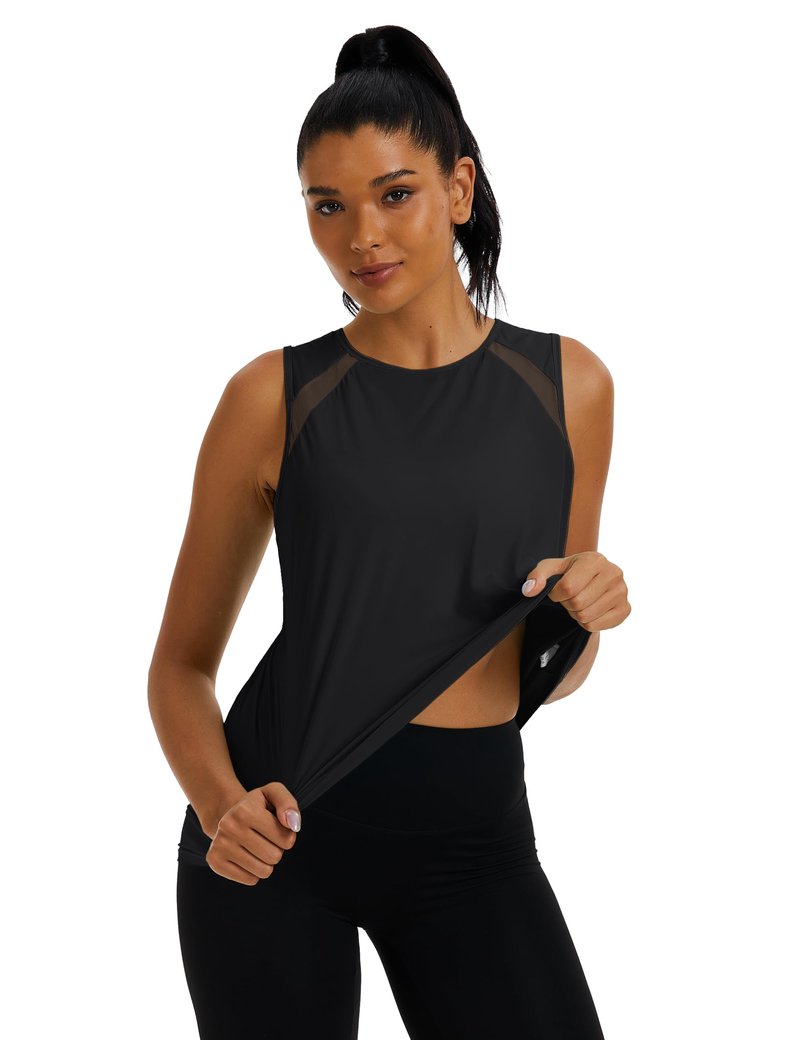 TACVASEN Women's Workout Tops Lightweight Racerback Sleeveless Breathable Shirts Athletic Running Yoga Gym Tanks Black L