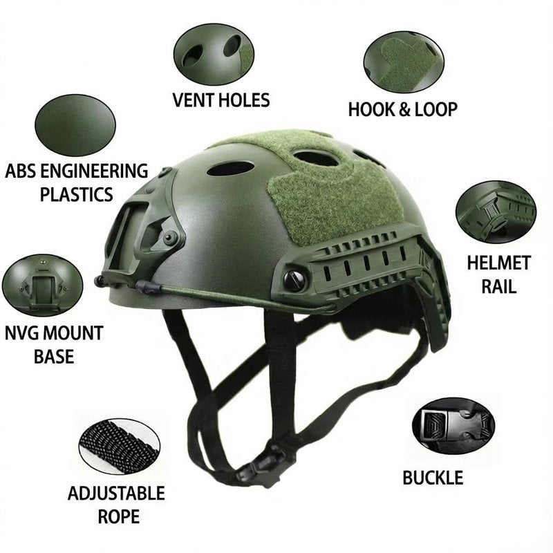 PJ Tactical Paintball Airsoft Helmet with Helmet Cover，Fast Military Helmet with NVG Bracket and Side Guide Rail