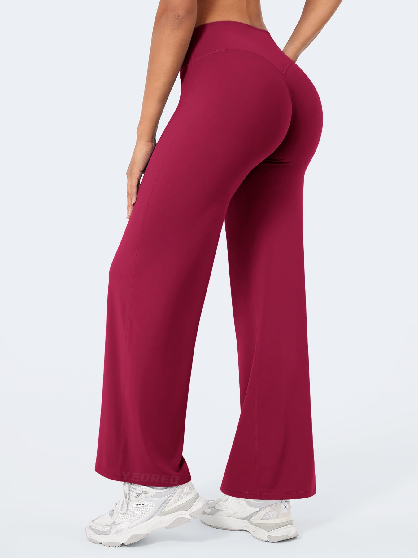 YEOREO Workout Leggings Womens No Front Seam Straight Leggings 29" High Waist Buttery Eddiy Gym Yoga Pants Ruby Red XL