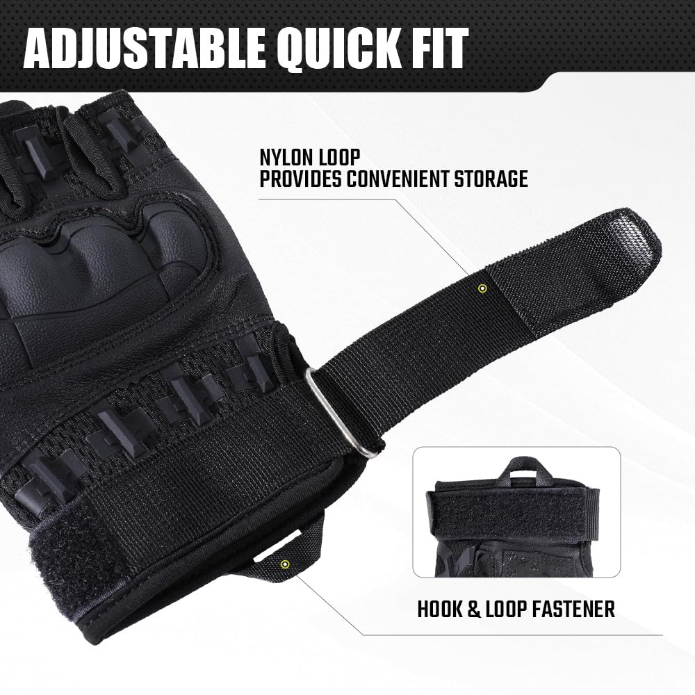 WTACTFUL Fingerless Tactical Gloves for Men Airsoft Paintball Bike Cycling Motorcycle Motorbike Hunting Hiking Work Outdoor Half Finger Gloves Black M