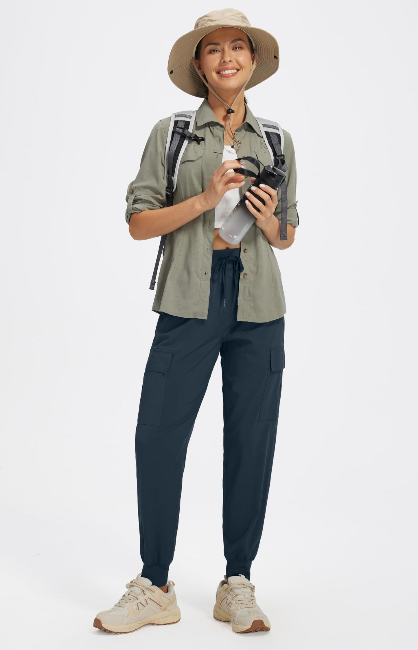 Libin Women's Cargo Joggers Lightweight Quick Dry Hiking Pants Athletic Lounge Casual Travel, Navy L