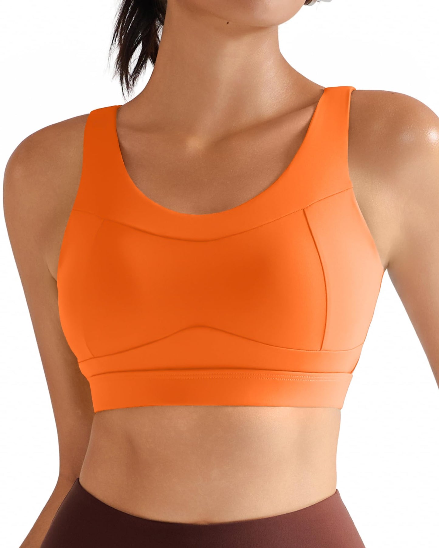 RUNNING GIRL High Impact Sports Bras for Women,Racerback Running Bra Workout Crop Tank Tops Longline Sports Bra Push up(WX2667 Orange XL)