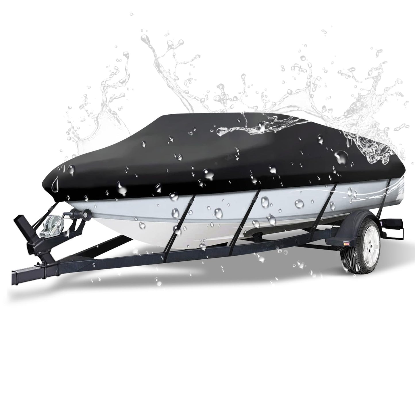 NEVERLAND Trailerable Boat Cover Waterproof Heavy Duty Marine Grade Polyester Canvas Fits V Shape/V-Hull and Tri-Hull Runabouts, Pro-STYL, Bass Boats (Boat Length 17-19ft, Beam Width up to 102",Black)