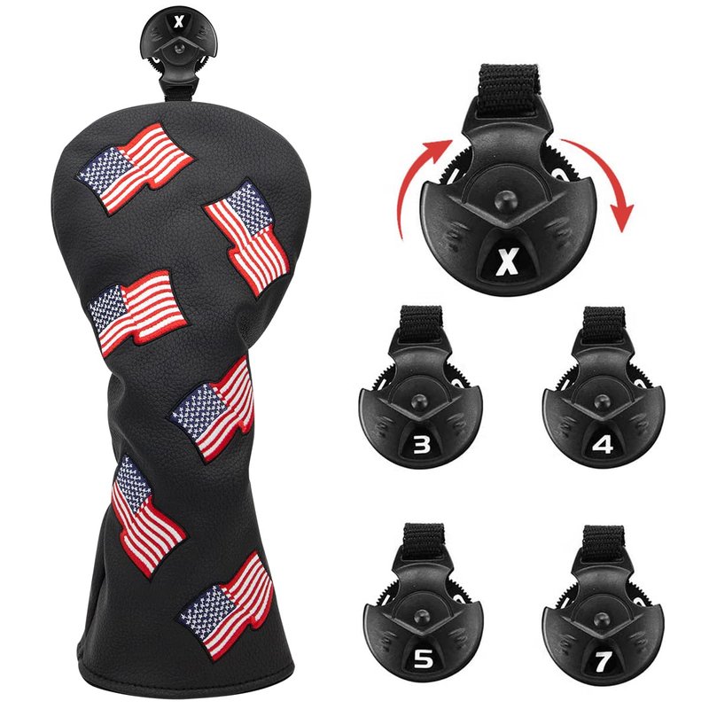 Barudan Golf Fairway Wood Head Cover Headcover, Patriotism USA Golf Fairway Headcover Interchangeable # 3 4 5 7 X Fairway Head Cover Golf Protective Case