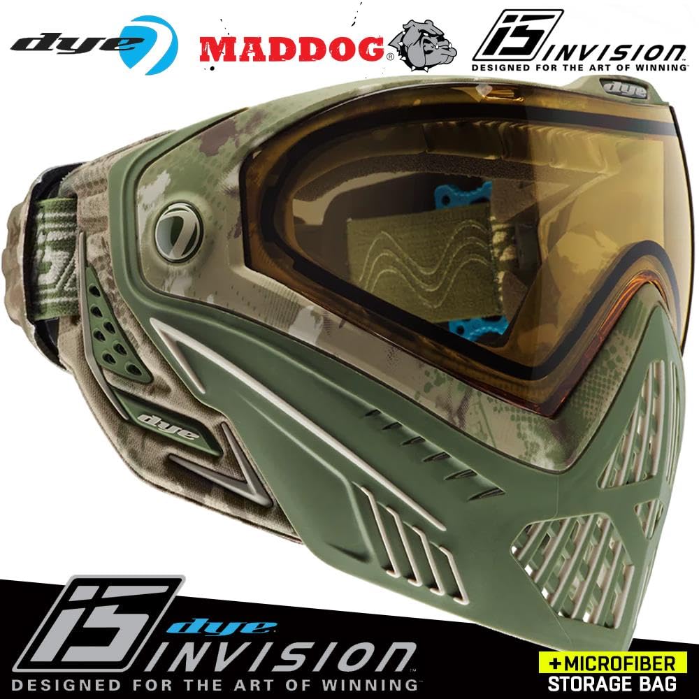 Maddog Dye i5 Thermal Dual-Pane Anti-Fog Lens Paintball Airsoft Mask Goggle System Combo with Microfiber Storage Bag | High Performance Safety Certified Protection - DyeCam