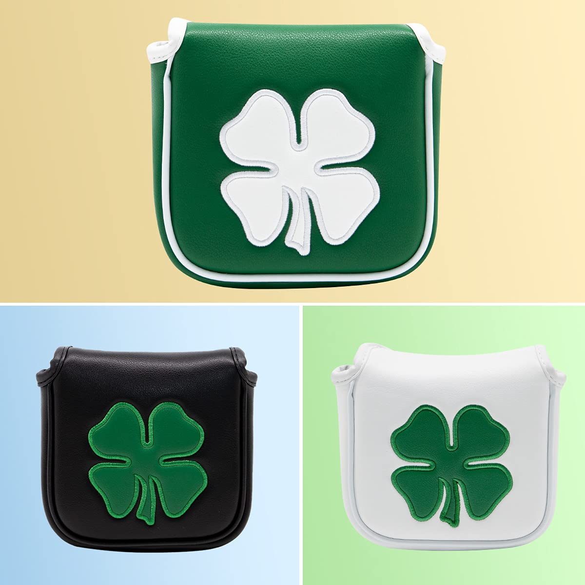 barudan golf Lucky Shamrock Heel Shaft Mallet Cover Square Mallet Putter Cover Headcover Magnetic for Scotty Cameron 6M DB Taylormade Spider S Ping White Pu Leather Made for Golfer Men