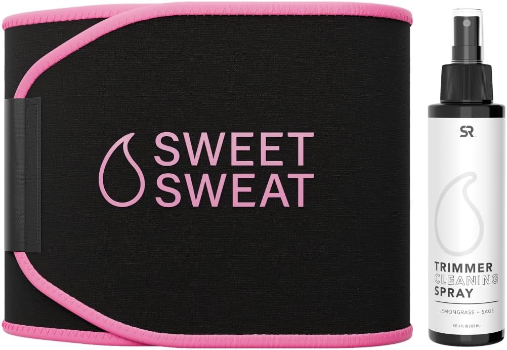 Sweet Sweat Waist Trimmer Pack - Black/Pink Medium with Lemongrass & Sage Oil Cleaning Spray