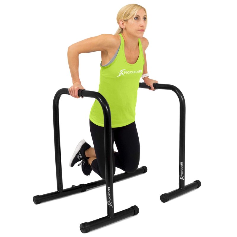 ProsourceFit Heavy Duty Dip Station, Parallel Bars with Safety Connector for Home Exercise, Strength Training, Tricep Dips, Calisthenics, and Workouts, Supports up to 400 LB, Black