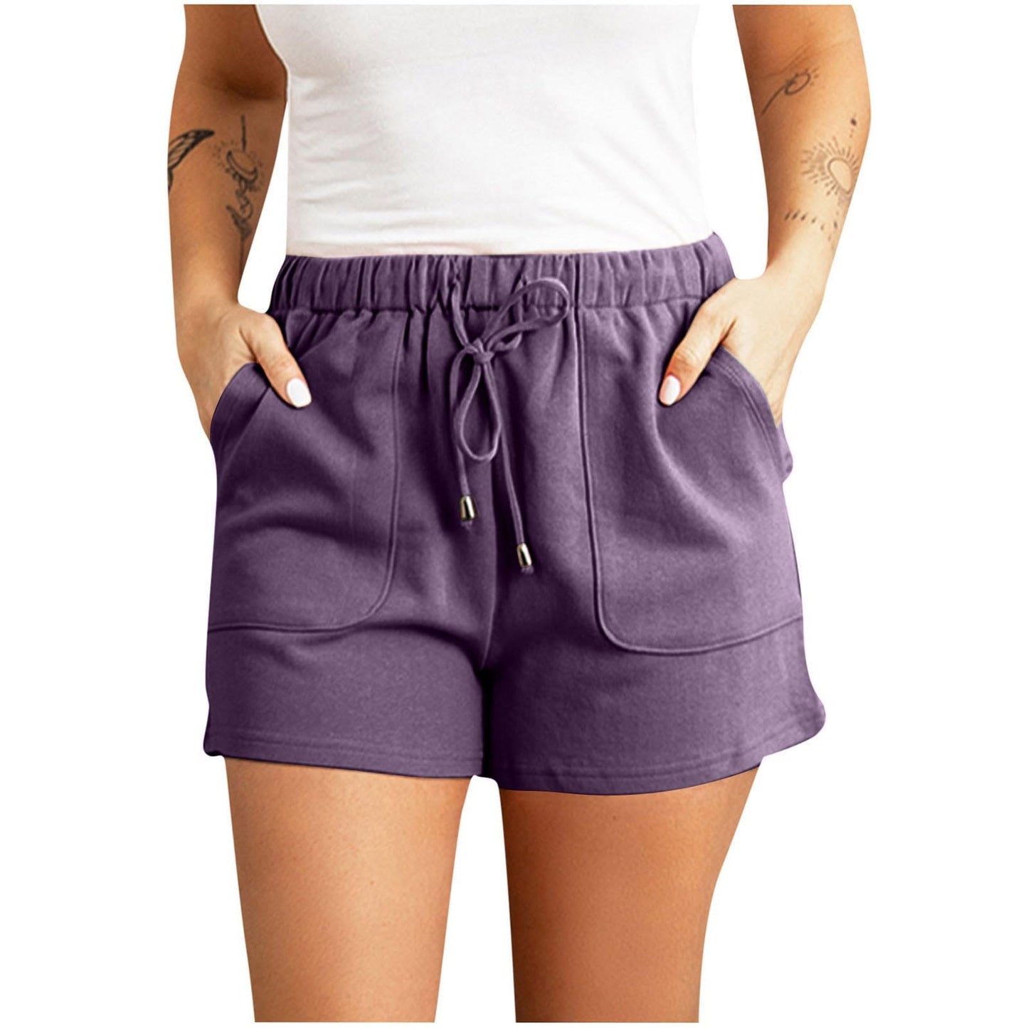 Binmer Summer Casual Elastic Waist Shorts for Womens 2024 Trendy Lightweight Beach Short Pants Solid Comfy Shorts with Pocket