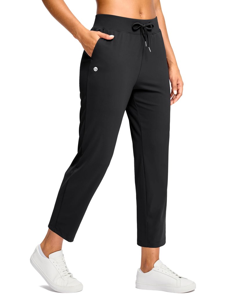 G Gradual Petite Pants for Women 24"/26" Ankle Pants 2 Pockets Stretchy 7/8 Sweatpants for Golf Travel Athletic Casual, Black, M, 24 Inseam