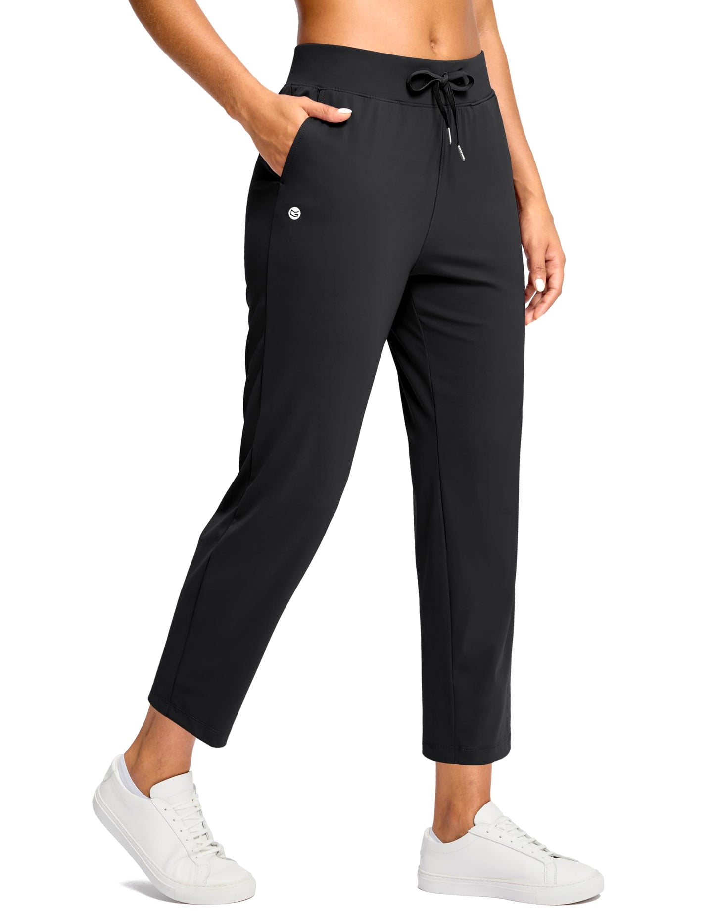 G Gradual Petite Pants for Women 24"/26" Ankle Pants 2 Pockets Stretchy 7/8 Sweatpants for Golf Travel Athletic Casual, Black, M, 24 Inseam