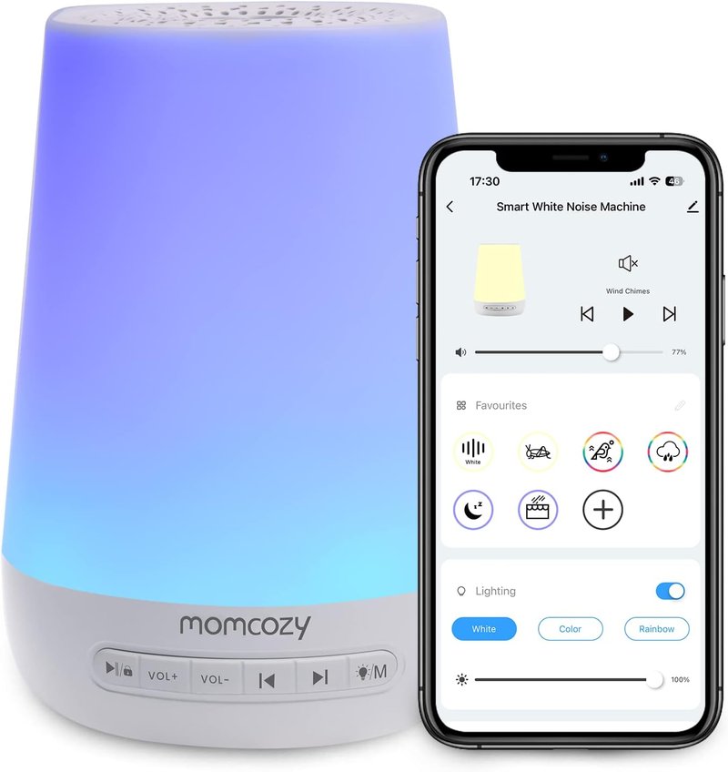Baby Sound Machine - Momcozy White Noise Machine for Soothing Sleep | 34 Sounds, Night Light, App Control (Blue)