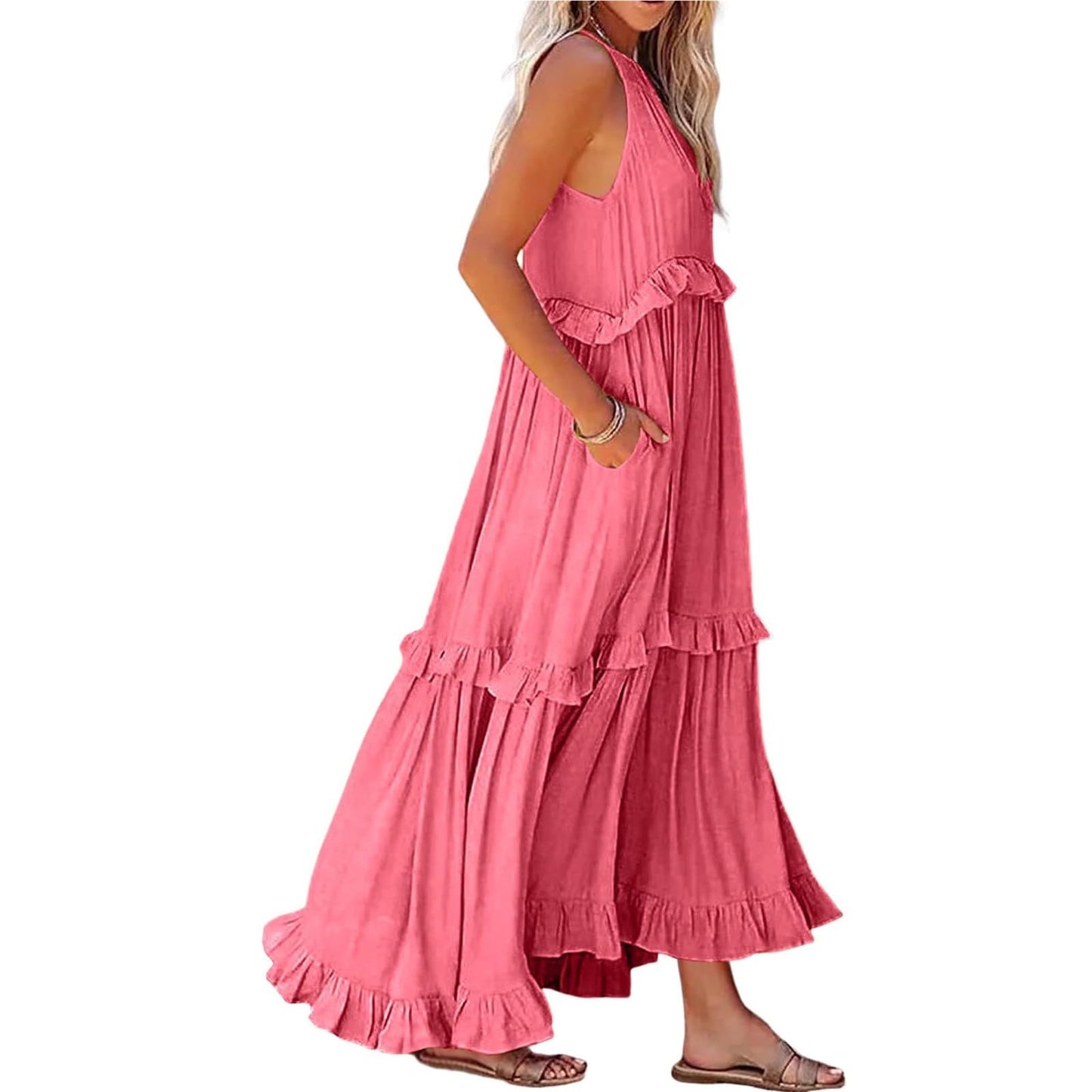 Long Summer Dresses for Women 2024 Summer Dresses for Women 2024 Summer Maxi Dress for Women Long Summer Dresses Long Flowy Dresses for Women Boho Maxi Summer Long Dresses Pink XL