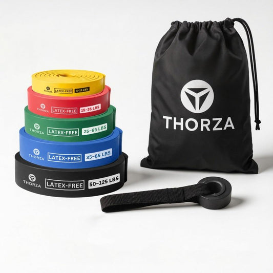 THORZA Resistance Bands Set – 5 Stackable Levels Up to 150 lbs, Workout Bands with Handles, Door Anchor & Carry Bag, Latex-Free TPE Exercise Bands – Full Body Home Gym (7-Piece Set)