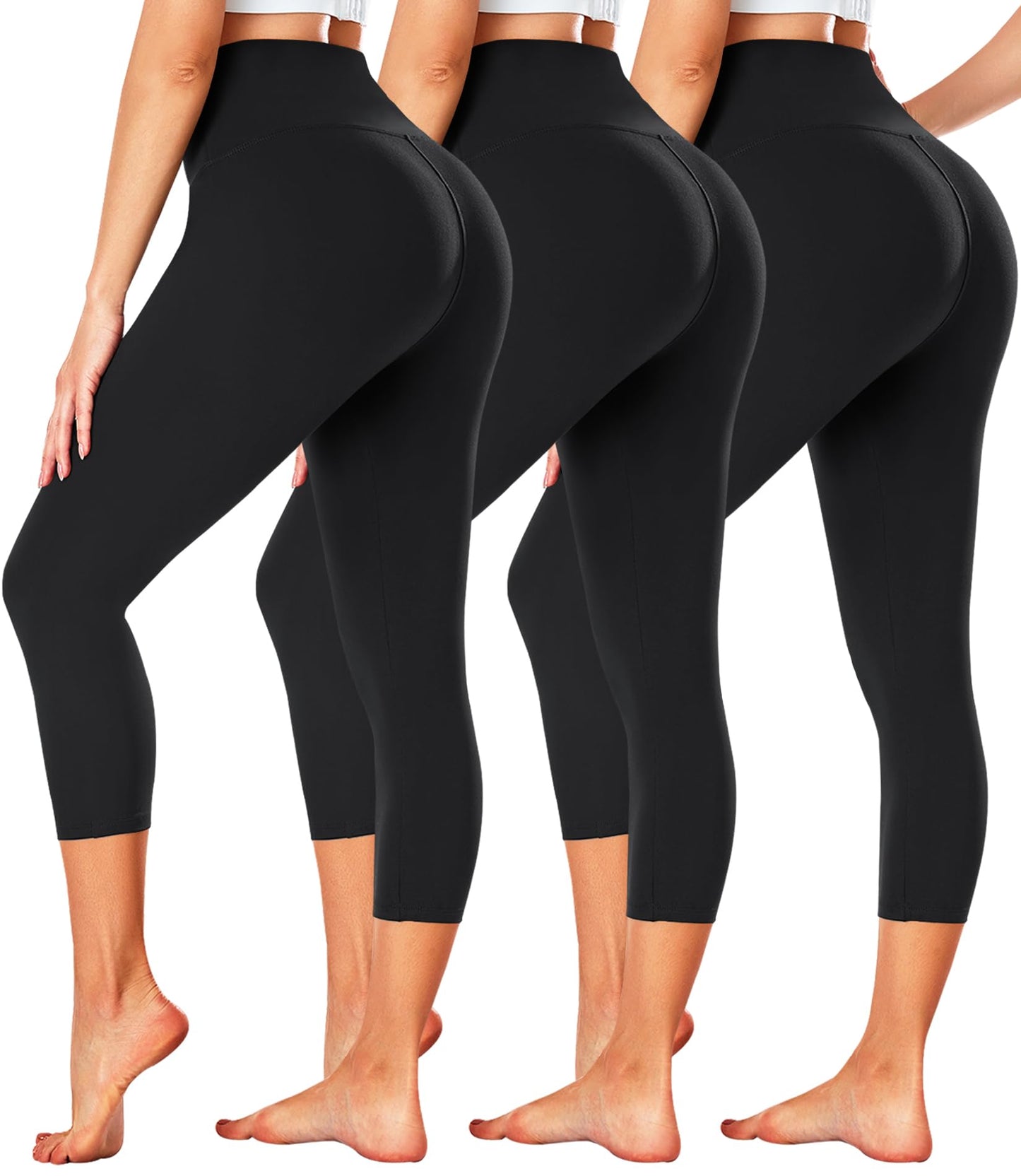 FULLSOFT 3 Pack Capri Leggings for Women - High Waisted Tummy Control Black Workout Yoga Pants for Summer,Sports (1-3 Pack Capri Black,Black,Black,Large-X-Large)