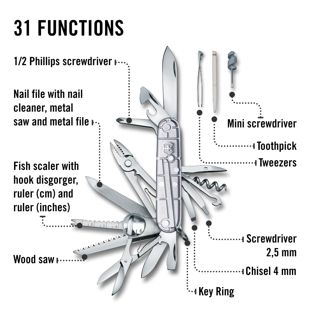 Victorinox Swiss Champ Swiss Army Pocket Knife, 33 Functions, Silvertech