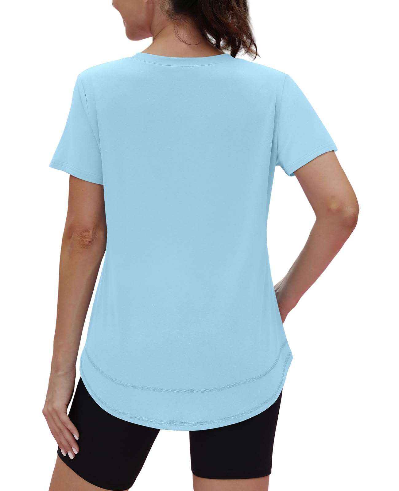 Workout Tops for Women Spring Summer Short Sleeve Golf Outfits Gym Essentials Activewear Running Shirts Blue S
