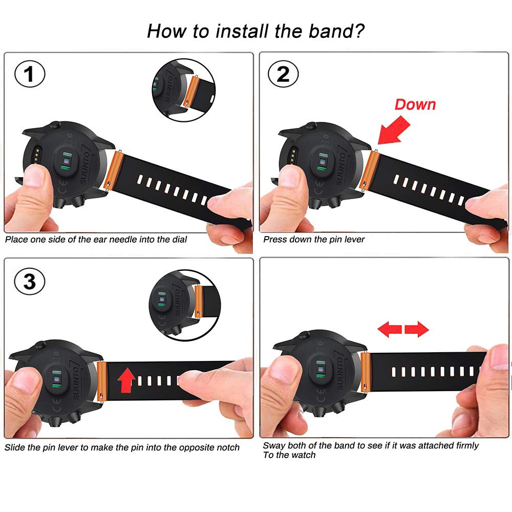 NotoCity Compatible with Suunto 7 Soft Silicone Band Replacement Wristband for Men and Women Suunto 9 Baro Sports Watch Strap for Suunto 9 Spartan/9 GPS Watch Band, Orange-Black