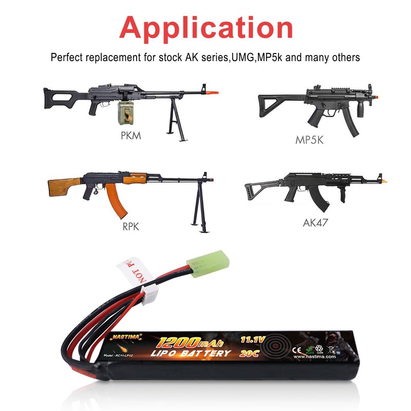 NASTIMA 11.1V 1200mAh 3S 20C LiPo Airsoft Battery Pack Compatible with Mini Tamiya Connector for Airsoft Guns AK47 MP5K MP5 Scar M249 AUG AEG