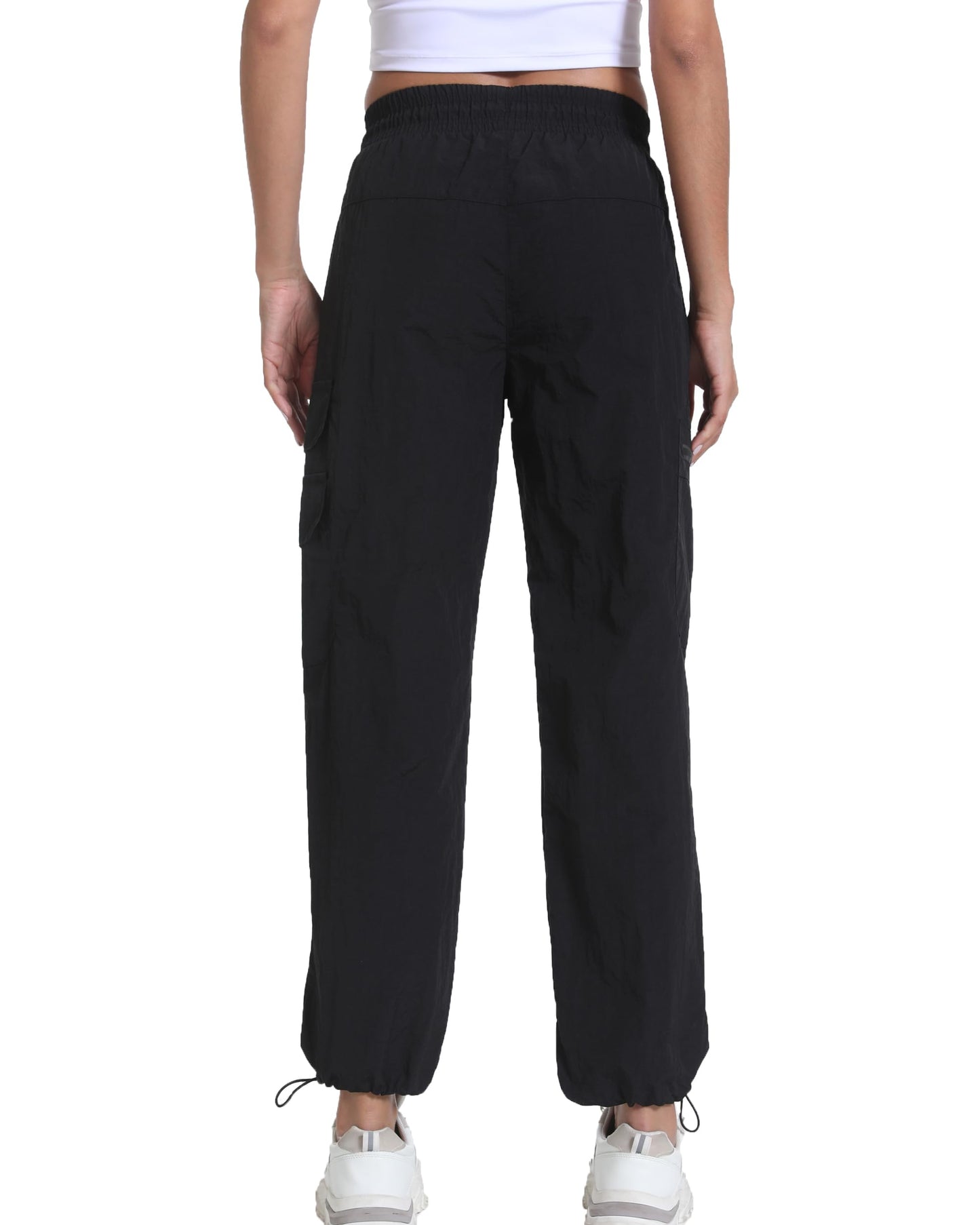 Yoglegins Women's Lightweight Hiking Joggers with Pockets - Water Resistant Cargo Pants for Outdoor Workouts Camping (Black Straight, Medium)