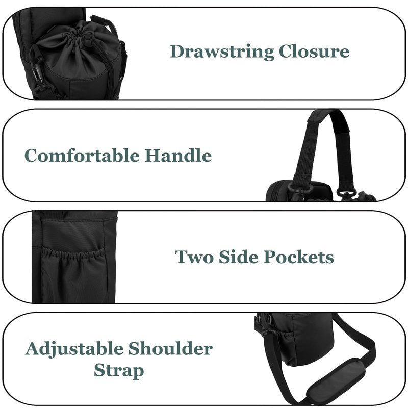JRQCSJY Water Bottle Holder with Strap, 32/40oz Insulation Water Bottle Carrier Bag with Phone Pocket, Water Bottle Sling Bag Crossbody Water Bottle Holder for Hiking Walking(Black)