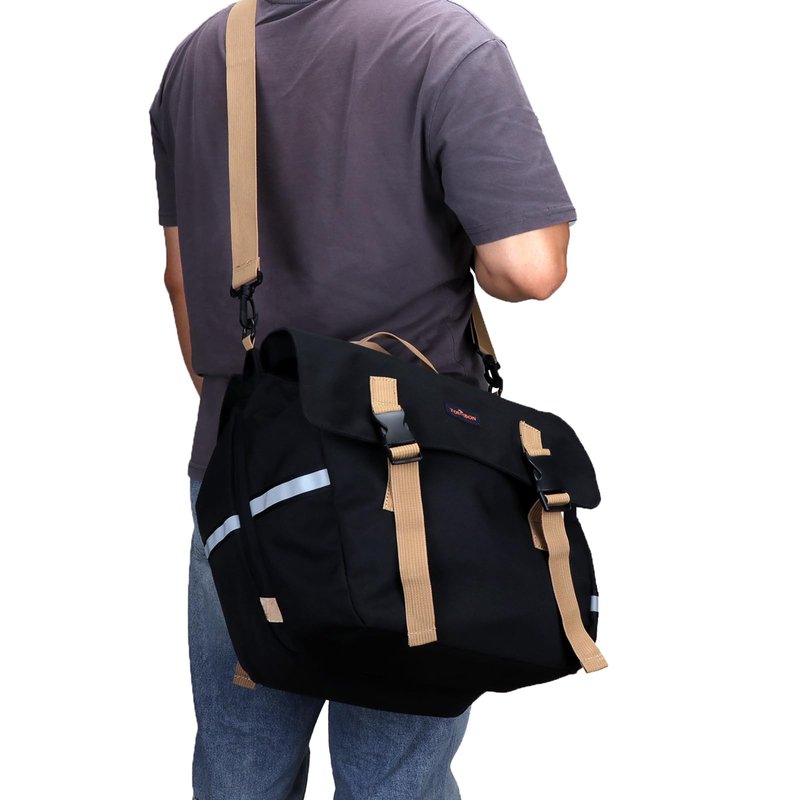 TOURBON Black Bike Bag Panniers 24L Bicycle Rear Rack Saddlebag With Reflective Stripe