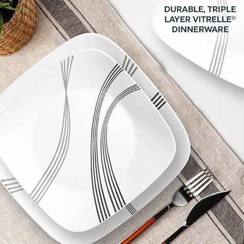 Corelle Urban Arc 16pc, Service for 4, Dinnerware Set, 8 Plates Bowls, Chip & Break Resistant, Dinner and Corelleware White