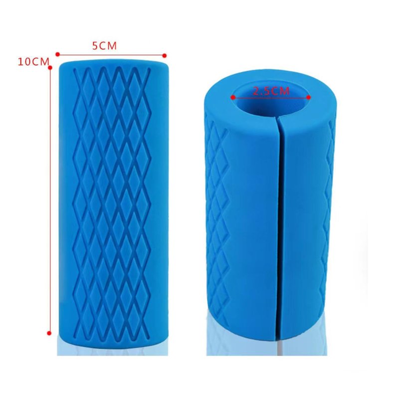 Rubber Barbell Grip, Non-Slip Thick Dumbbell Grip Arm Blaster Adapter, Barbell Clutch Suitable For Row/Puller/Kettlebell, Gym Biceps Arm Muscle Trainer Hands Stress Relieve Blue (1 Pair)