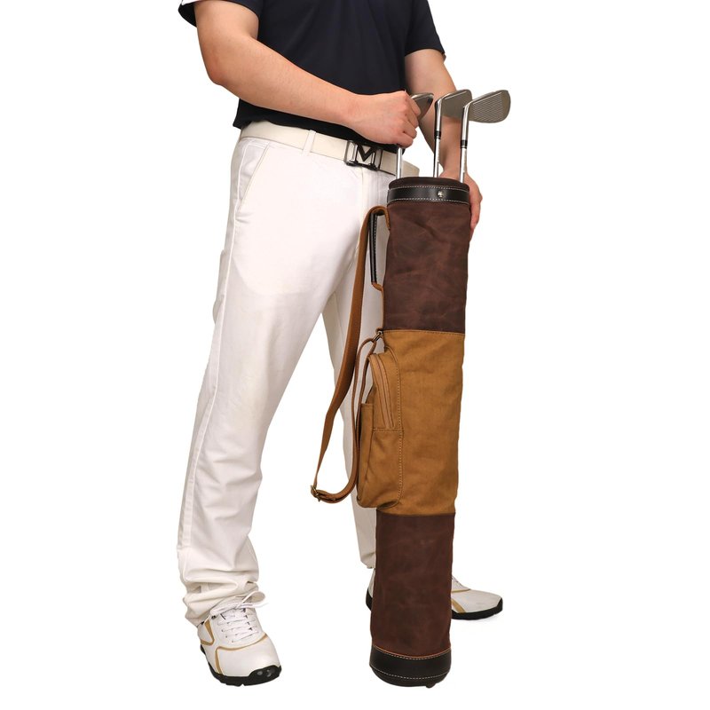 TOURBON Canvas Leather Golf Carry Bag Driving Range Mini Course Training Practice Golf Club Case