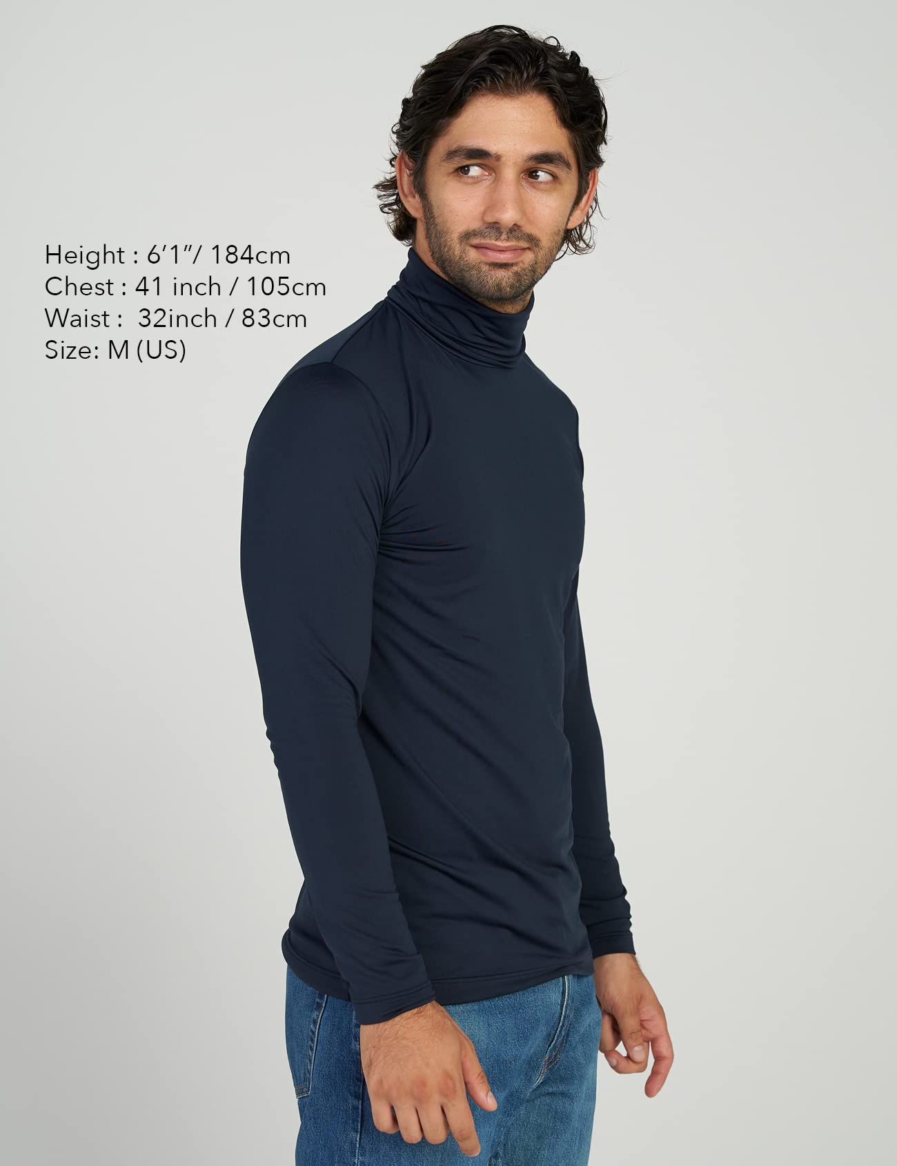 LAPASA Mens Thermal Turtleneck Underwear Top Fleece Lined Long Sleeve Shirt Base Layer Undershirt Lightweight Thermoflux 100 Midly Warm Cold Weather M122 Medium Navy Blue