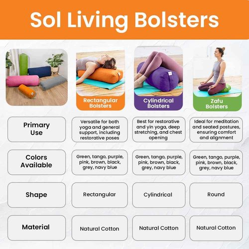 Sol Living Yoga Bolster Pillow for Restorative Yoga Meditation Bolster 100% Cotton Cylindrical Meditation Cushion Firm Cushion Bolster Washable Cover for Balance Support Asana Poses