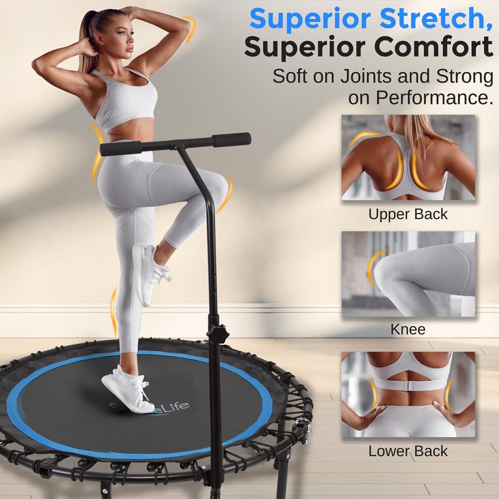 Serenelife 40" Inch Portable Fitness Trampoline with Adjustable Handrail for Indoor and Outdoor Use – Professional Round Jumping Trampoline – Cardio Trampoline