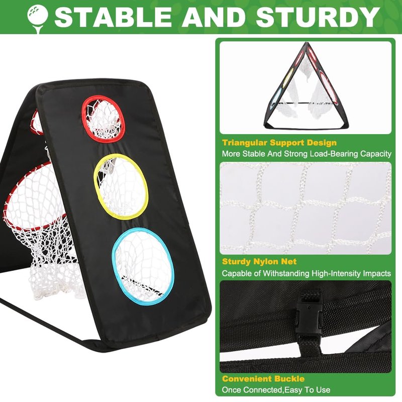 YTOPRO Golf Chipping Net: Ultra-Portable Dual-Sided Triple Target Training System with 400D Canvas for Indoor/Outdoor Backyard Practice – Includes Mat & Foam Balls & Golf Tees (Golfer Gift)