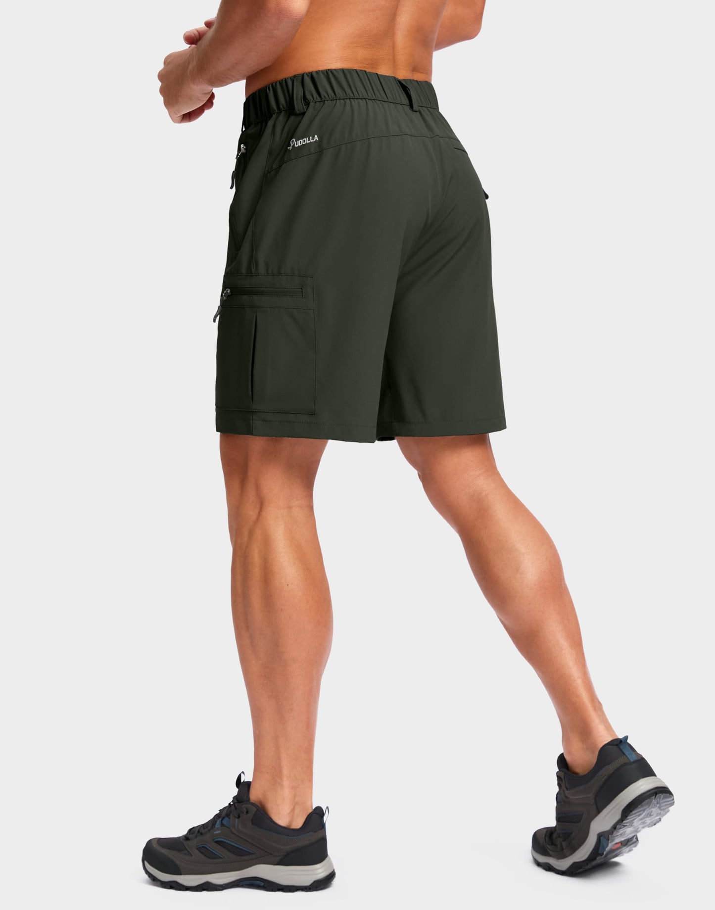 Pudolla Men's Hiking Cargo Shorts Lightweight 7" Travel Casual Shorts for Men Golf Work Outdoor with 5 Zipper Pockets(Army Green Large)
