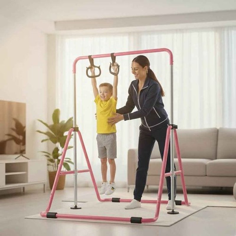 Crystal Stone Steel Gymnastics Bar Sturdy Material Foldable & Expandable for Girls & Kids Adjustable Height Knob at Home Folding,Outdoor,Horizontal Bar with Rings