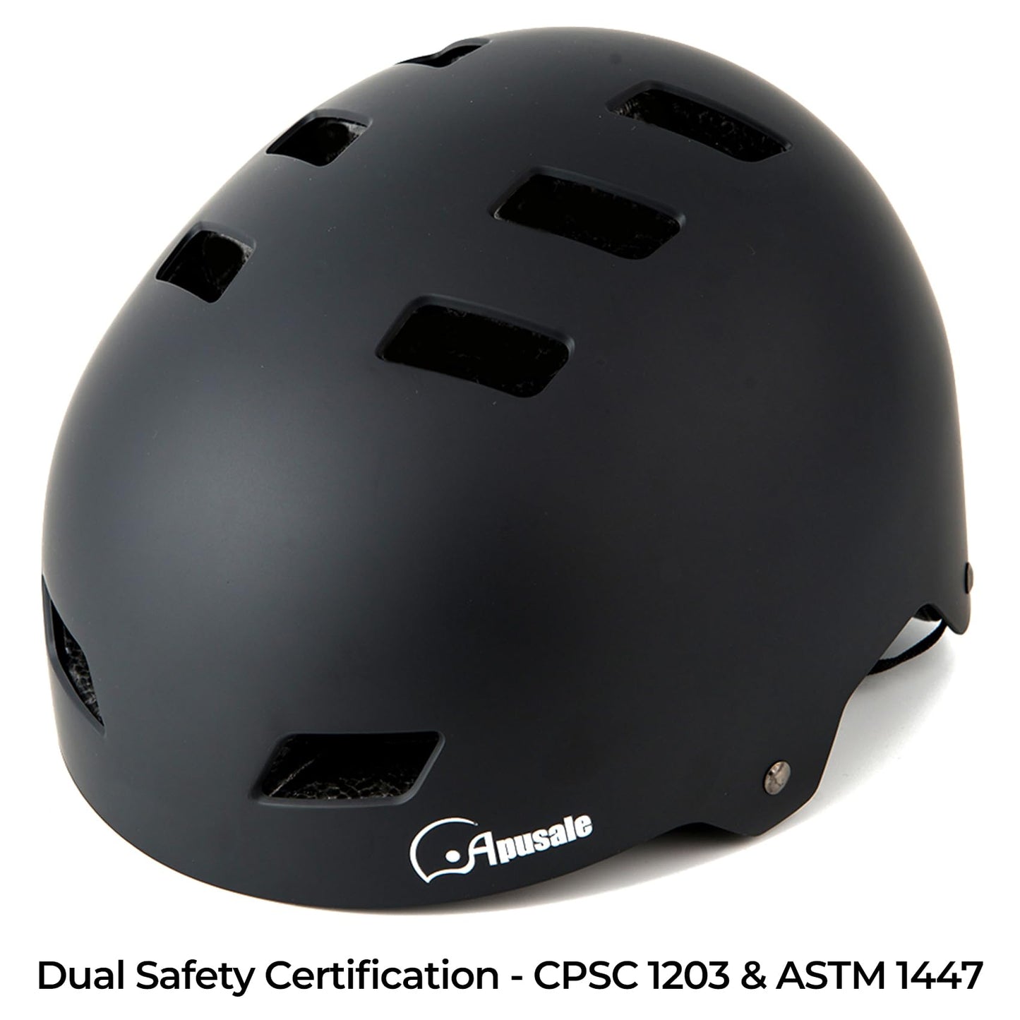 Apusale Bike Skateboard Helmet, Adjustable and Multi-Sport for Skate Scooter, 3 Sizes for Adult Youth Kids Toddler (Black)