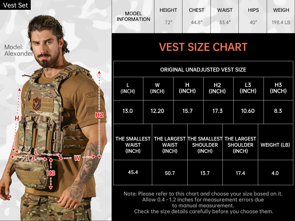 Tuxapo Tactical Molle Vest for Men with Quick Release Front Pouch Set Heavy-Duty Detachable and Reassembleable