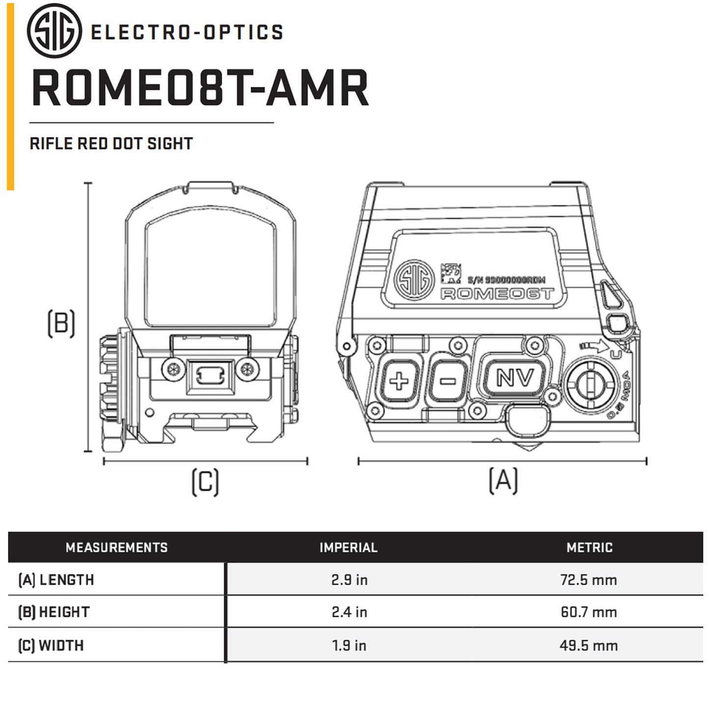 SIG SAUER ROMEO8T-AMR Red Dot Sight SOR8T101 | 1x40mm QBCD 2.0 MSAR Reticle | Ultra-Durable Waterproof Tactical Optic for Rifle with Flip Covers, MOTAC, MIL-STD-810 & 15 Brightness Settings