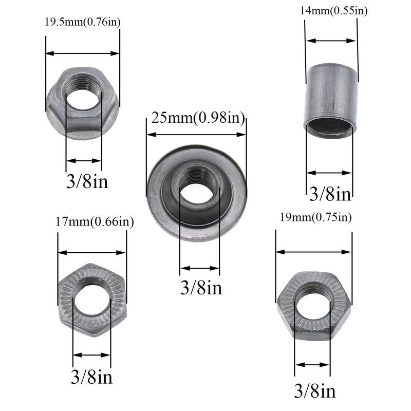 NAHIBU Bike axle 240 mm /9.45 in Bike Multi-Speed Rear hub axle 3/8 "Black 26tpi MTB Fat Bike Hub Cone Lock nut Washer kit