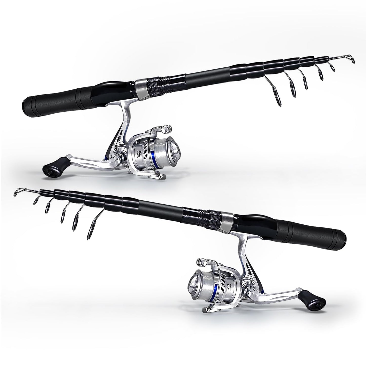 Fishing Rod and Reel Combos, 2PC Telescopic Fishing Pole Spinning Reels Sets, Collapsible Fishing Rod Full Kit with with Fishing Pliers Carrier Bag for Travel Saltwater Freshwater