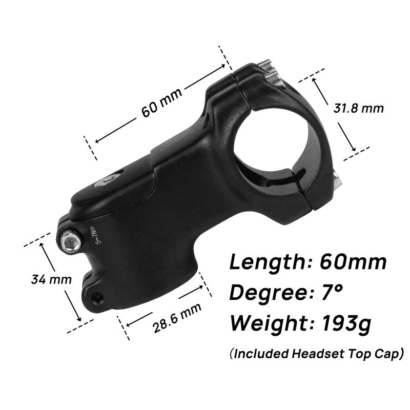 FIFTY-FIFTY Bike Stem with 31.8mm Bar Clamp, 7 Degree Aluminum Alloy Bicycle Handlebar Stem for 1-1/8" Steer Tube, Suitable for Mountain, Road, E-MTB (60mm)