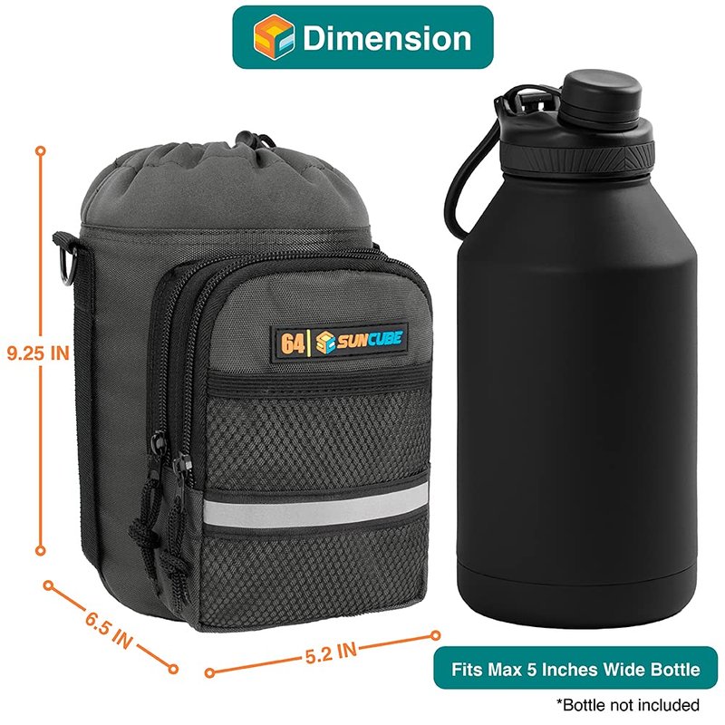 SUN CUBE Water Bottle Carrier with Strap, Insulated Water Bottle Carrier Bag with Phone Pocket Pouch, Sleeve Sling Purse Crossbody Bottle Holder for Walking, Sports, Hiking Accessories, Gray 64oz