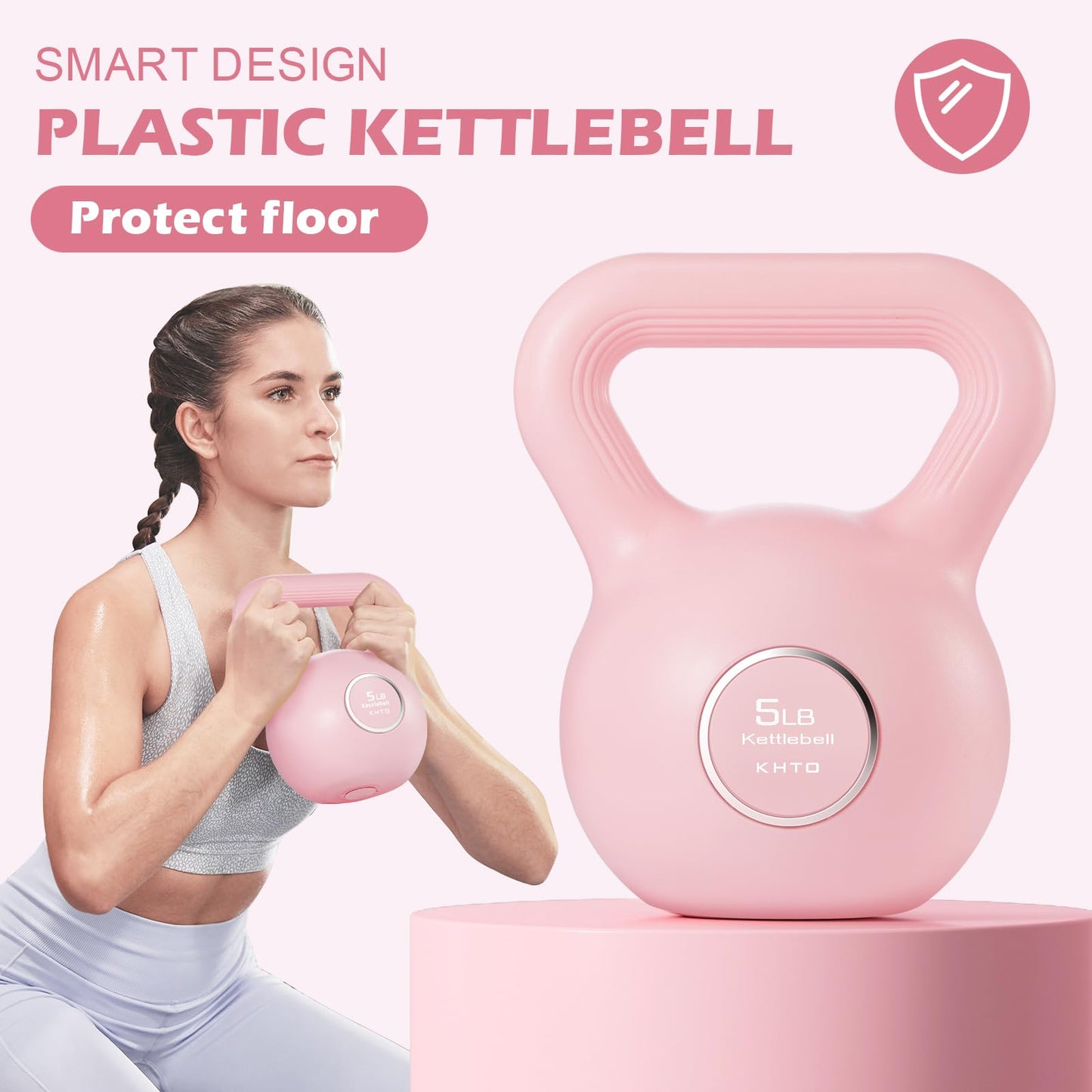 KHTO Kettlebells Fitness Exercise-Pink Strength Training Kettlebell Sets,Dumbbell Weights for Home Gym Equipment(5LB)