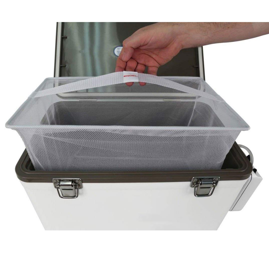 Engel 19qt Live Bait Cooler Box with 2nd Gen 2-Speed Aerator Pump - Portable Fishing Station & Minnow Bucket for Shrimp & Other Live Fish with Aerator - ENGLBC19-N-G in White