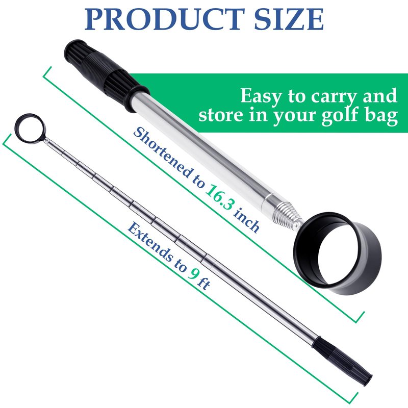 Vokvaktak 9Ft Golf Ball Retriever Telescopic, Stainless Golf Ball Retriever for Water, Golf Ball Grabber, Golf Accessories Gifts for Men Women